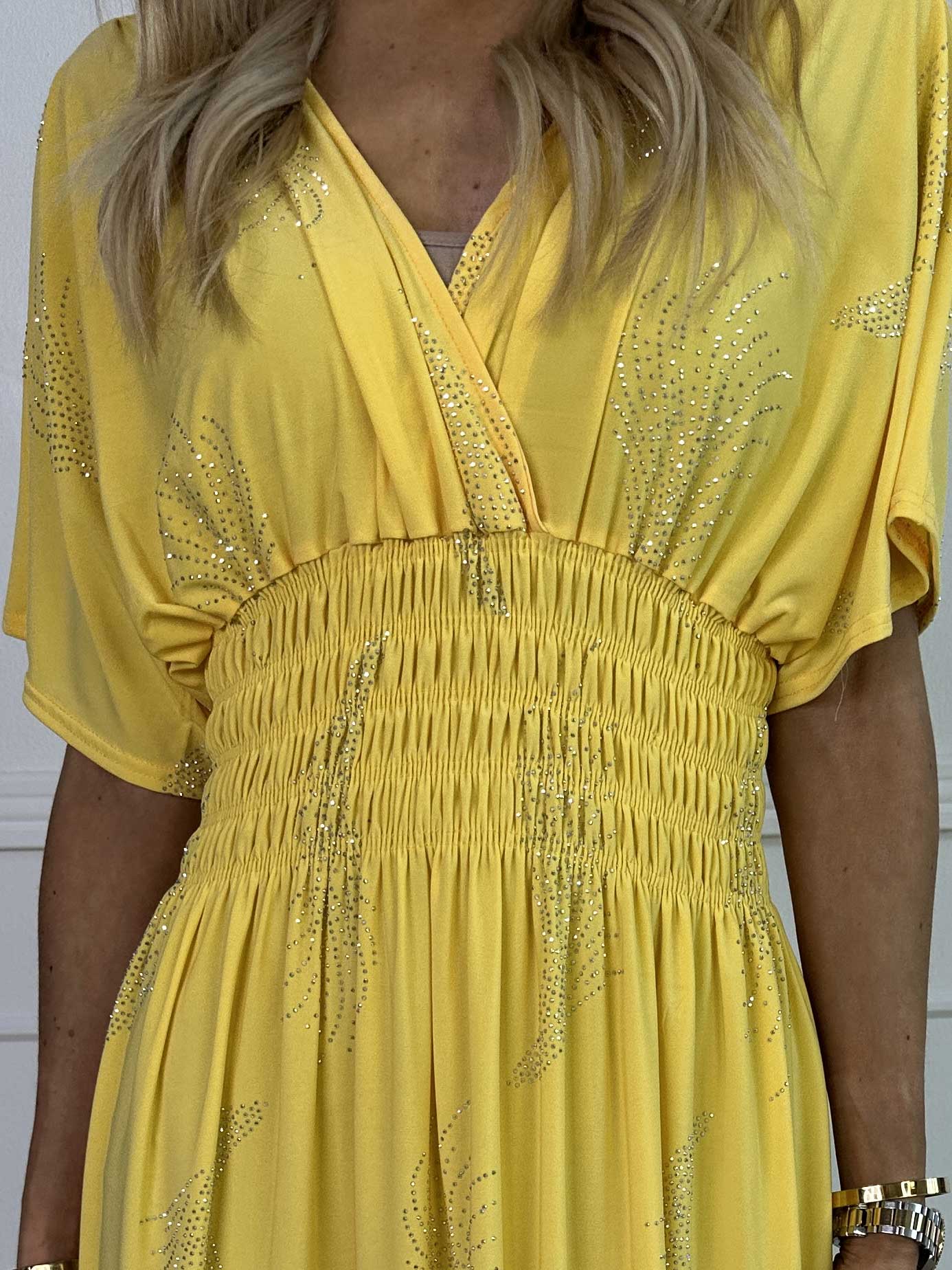 Pams Leaf Crystal - Lang elastisk kjole med mønster af similisten